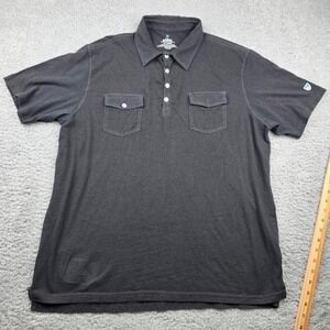 Kuhl Mens XL Short Sleeve Gray Polo Shirt Button Up 2 Pocket Logo Patch Repaired